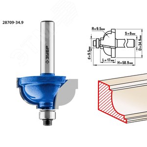 Изображение товара Фреза кромочная калевочная №7 34,9x19мм, радиус 9.5мм (шт)