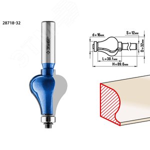 Фреза кромочная фигурная №7 32x38мм, хвостовик 12мм - фото 1