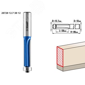 Изображение товара Фреза кромочная с нижним подшипником (3 лезвия) 12.7x38мм, хвостовик 12мм (шт)