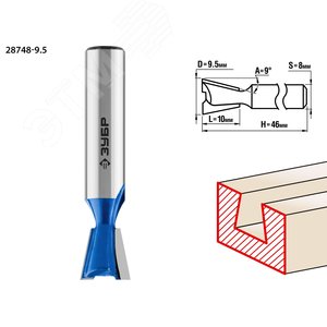 Фреза пазовая фасонная ''Ласточкин Хвост'' 9.5x10мм, угол 9град. - фото 1