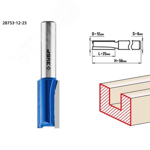 Изображение товара Фреза пазовая прямая 12x25мм, хвостовик 8мм (шт)
