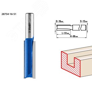 Изображение товара Фреза пазовая прямая 16x51мм, хвостовик 12мм, удлиненная (шт)