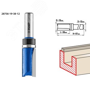 Изображение товара Фреза пазовая прямая с верхним подшипником 19x38мм, хвостовик 12мм (шт)