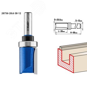 Фреза пазовая прямая с верхним подшипником 28,6x38мм, хвостовик 12мм - фото 1