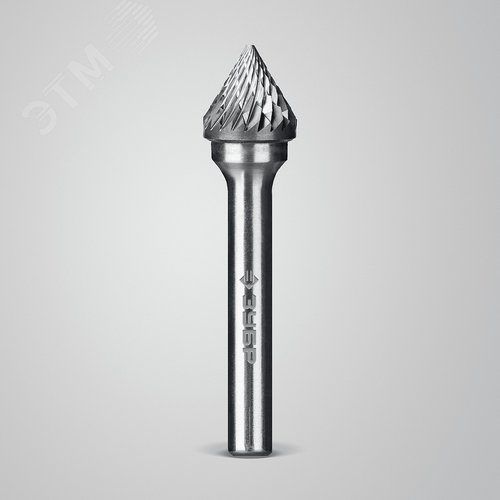 Борфреза твердосплавная, ПРОФЕССИОНАЛ тип J зенкер с вершиной 60°, 12х10 мм, хвостовик 6 мм - фото 2