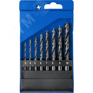 Набор спиральных сверл по дереву 8 шт (3-4-5-6-7-8-9-10 мм), М-образная заточка - фото 2