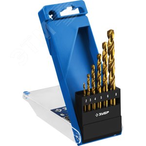 Набор сверл по металлу, сталь Р6М5, класс А , титановое покрытие ТИТАН 6шт(2-8мм) - фото 1