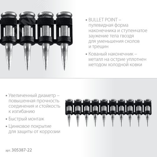 Гвозди по бетону оцинкованные, 1000 шт, CN усиленные 22 х 3.05 мм - фото 3