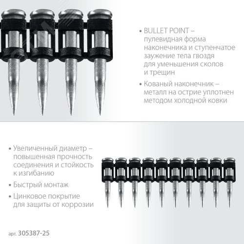 Гвозди по бетону оцинкованные, 1000 шт, CN усиленные 25 х 3.05 мм - фото 3