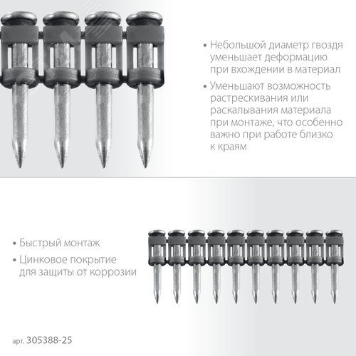 Гвозди по бетону оцинкованные, 1000 шт, CN 25 х 2.7 мм - фото 3