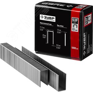 Скобы для степлера 22 мм плоские тип 53F, 5000 шт - фото 1