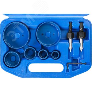 Набор коронок-чашек ''Профессионал'' c карбид-вольфрамовым нанесением, 6 коронок-чашек d 22, 28, 35, 44, 68, 73 мм, 2 державки со сверлами, ключ - фото 2