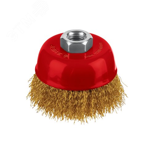 Щетка чашечная для УШМ, жгутированная стальная латунированная проволока 0.3 мм, посад. М14, 75хМ14 - фото 1