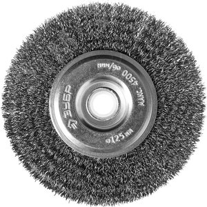 Щетка дисковая для точильно-шлифовального станка, витая стальная проволока 0,3мм, 125х12,7мм ''Профессионал''. - фото 1