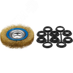 Щетка дисковая для точильно-шлифовального станка, витая стальная латунирован проволока 0,3мм, 125х32мм ''Профессионал''. - фото 1