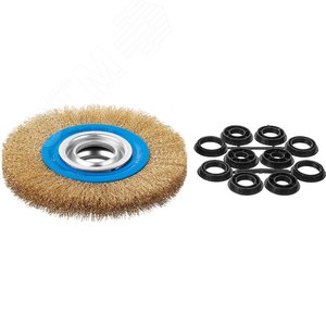 Щетка дисковая для точильно-шлифовального станка, витая стальная латунирован проволока 0,3мм, 150х32мм ''Профессионал''. - фото 1