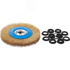 Щетка дисковая для точильно-шлифовального станка, витая стальная латунирован проволока 0,3мм, 200х32мм ''Профессионал''. - фото 1