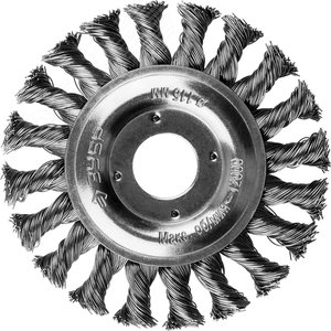 Щетка дисковая для УШМ, плетеные пучки стальной проволоки 0,5мм, 115х22мм ''Профессионал''. - фото 1