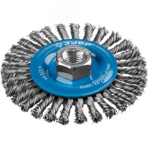 Щетка дисковая для УШМ, плетеные пучки стальной проволоки 0,5мм, 100ммхМ14 ''Профессионал''. - фото 1