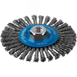 Щетка дисковая для УШМ, плетеные пучки стальной проволоки 0,5мм, 115ммхМ14 ''Профессионал''. - фото 1