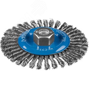 Щетка дисковая для УШМ, плетеные пучки стальной проволоки 0,5мм, 125ммхМ14 ''Профессионал''. - фото 1