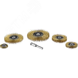 Набор щеток дисковых для дрели, витая стальная латунированная проволока 0,3мм, 5 шт ''Профессионал''. - фото 1