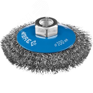 Щетка коническая для УШМ, витая стальная проволока 0,3мм, 100ммхМ14 ''Профессионал''. - фото 1