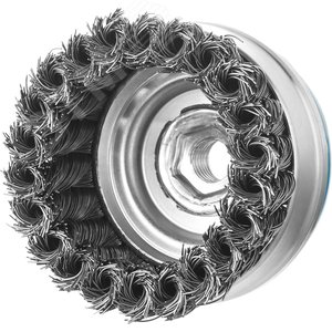 Щетка чашечная усиленная для УШМ, плетеные пучки стальной проволоки 0,5мм, 80ммхМ14 ''Профессионал''. - фото 2