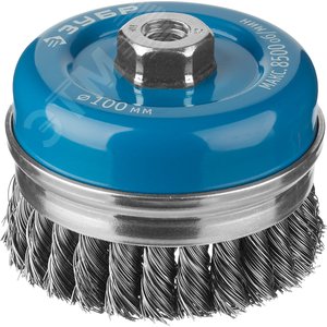 Щетка чашечная усиленная для УШМ, плетеные пучки стальной проволоки 0,5мм, 100ммхМ14 ''Профессионал''. - фото 1