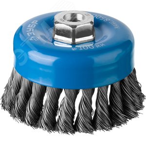 Щетка чашечная для УШМ, плетеные пучки стальной проволоки 0,5мм, 100ммхМ14 ''Профессионал''. - фото 1