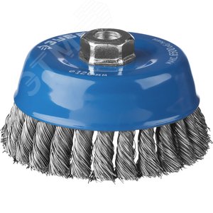 Щетка чашечная для УШМ, плетеные пучки стальной проволоки 0,5мм, 120ммхМ14 ''Профессионал''. - фото 1