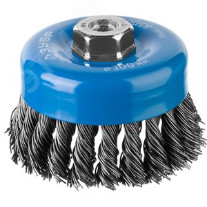 Щетка чашечная для УШМ, плетеные пучки стальной проволоки 0,8мм, 100ммхМ14 ''Профессионал''. - фото 1