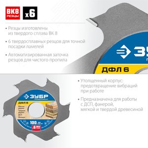Дисковая фреза для ламельного фрезера ДФЛ 6, 100х22мм, 6 резцов - фото 2