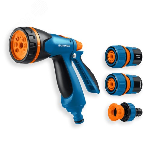 Набор поливочный, PROLine, B-834, пистолет поливочный B-8, коннектор 3/4, конектор 3/4 с автостопом, адаптер с внутренней резьбой 1/2х3/4 - фото 1