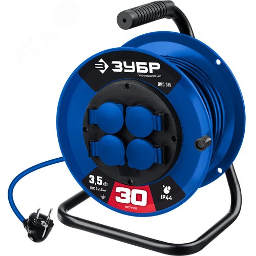 Изображение товара Удлинитель силовой на катушке ПВС-315, ПВС, 3 x 1.5 мм2, 30 м, 3500 Вт, IP44, Профессионал (шт)