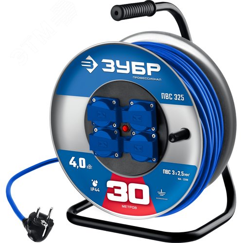 Изображение товара Удлинитель силовой на катушке ПВС-325, ПВС, 3 x 2.5 мм2, 30 м, 4000 Вт, IP44, Профессионал (шт)