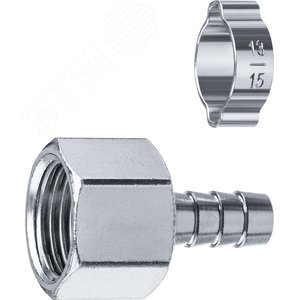 Изображение товара Переходник штуцер ''елочка'' 10 мм - 1/2''F, с обжимным хомутом Профессионал (шт)