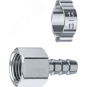 Изображение товара Переходник штуцер ''елочка'' 8 мм - 1/4''F, с обжимным хомутом Профессионал (шт)