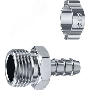 Изображение товара Переходник штуцер ''елочка'' 10 мм - 1/2''M, с обжимным хомутом Профессионал (шт)