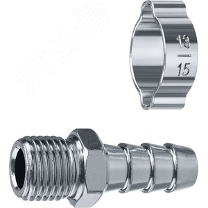 Изображение товара Переходник штуцер ''елочка'' 10 мм - 1/4''M, с обжимным хомутом Профессионал (шт)