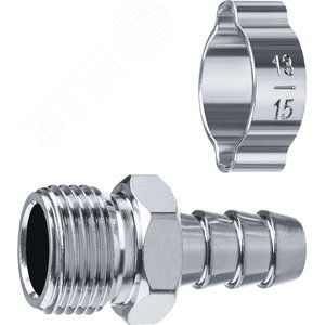 Изображение товара Переходник штуцер ''елочка'' 10 мм - 3/8''M, с обжимным хомутом Профессионал (шт)