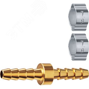 Изображение товара Штуцер соединительный ''елочка''-''елочка'' 6 мм с обжимными хомутами Профессионал (шт)