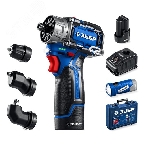 Изображение товара Набор, дрель-шуруповерт модульная, LED фонарь, КОМБИ 4, BRUSHLESS, 12 В, 45 Н·м, 2 АКБ тип Т7 2 А·ч, кейс, Профессионал (шт)