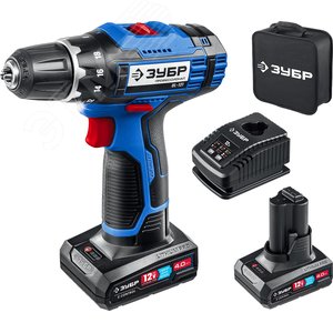 Дрель-шуруповерт 12В, 2 АКБ (4Ач), в сумке, Профессионал. - фото 1