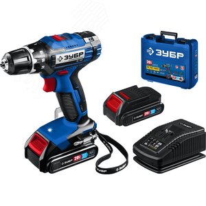 Изображение товара Дрель-шуруповерт 20В, 2 АКБ (2Ач), в кейсе, Профессионал (шт)