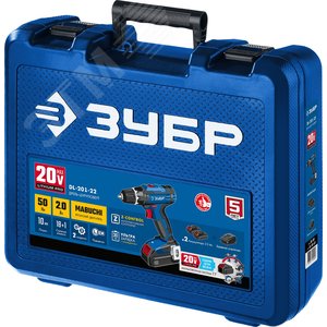 Дрель-шуруповерт 20В, 2 АКБ (2Ач), в кейсе, Профессионал - фото 2