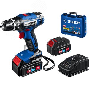 Дрель-шуруповерт 20В, 2 АКБ (4Ач), в кейсе, Профессионал - фото 1