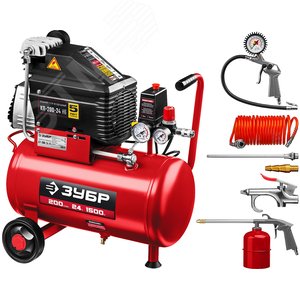 Изображение товара Компрессор воздушный безмасляный с набором аксессуаров, 200 л/мин, 24 л, 1500 Вт (шт)