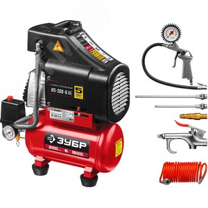 Изображение товара Компрессор воздушный безмасляный с набором аксессуаров, 200 л/мин, 6 л, 1500 Вт (шт)