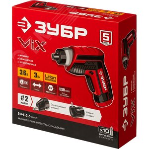 Отвертка аккумуляторная 3.6 В ViX, в коробке с 10 битами, угловой и эксцентриковой насадками - фото 2